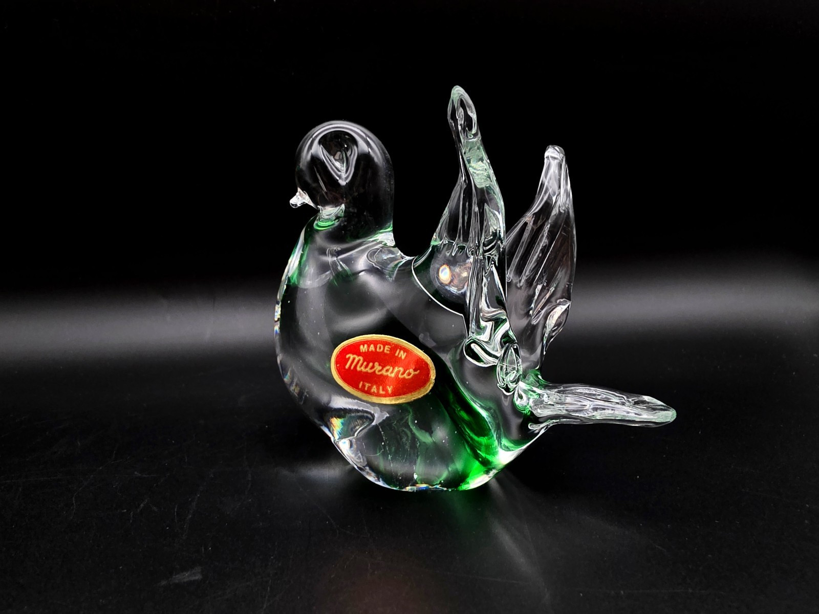 VINTAGE MURANO GREEN DOVE BIRD ITALIAN ART GLASS FIGURINE/PAPERWEIGHT W/STICKER
