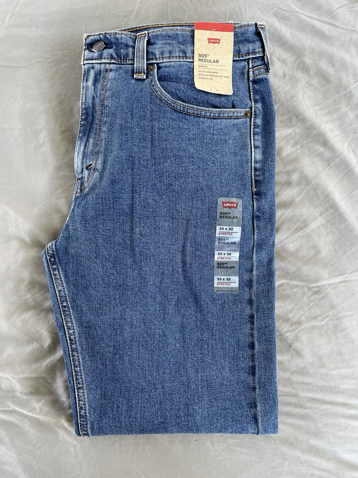 Levi\'s 505 Stretch Men\'s Jeans, Size 33x32, Blue, Straight Leg Levi\'s 505 Stretch Men\'s Jeans, Size 33x32, Blue, Straight Leg
