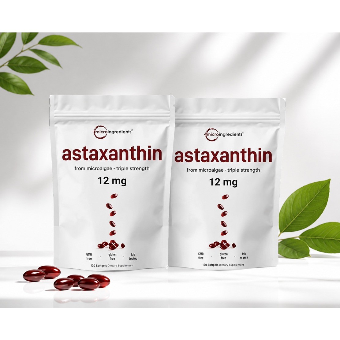 2 Pack Astaxanthin 12mg, 120 Softgels, 4 Month Supply Dietary Supplement