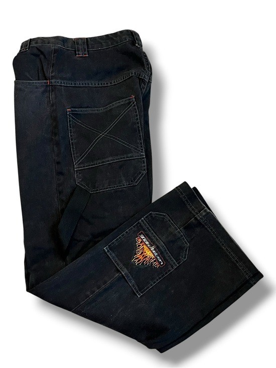 Vintage Lee Pipes Skater Jeans 28x32 Wide Leg Black Denim Flames Leg Pocket 90s Vintage Lee Pipes Skater Jeans 28x32 Wide Leg Black Denim Flames Leg Pocket 90s