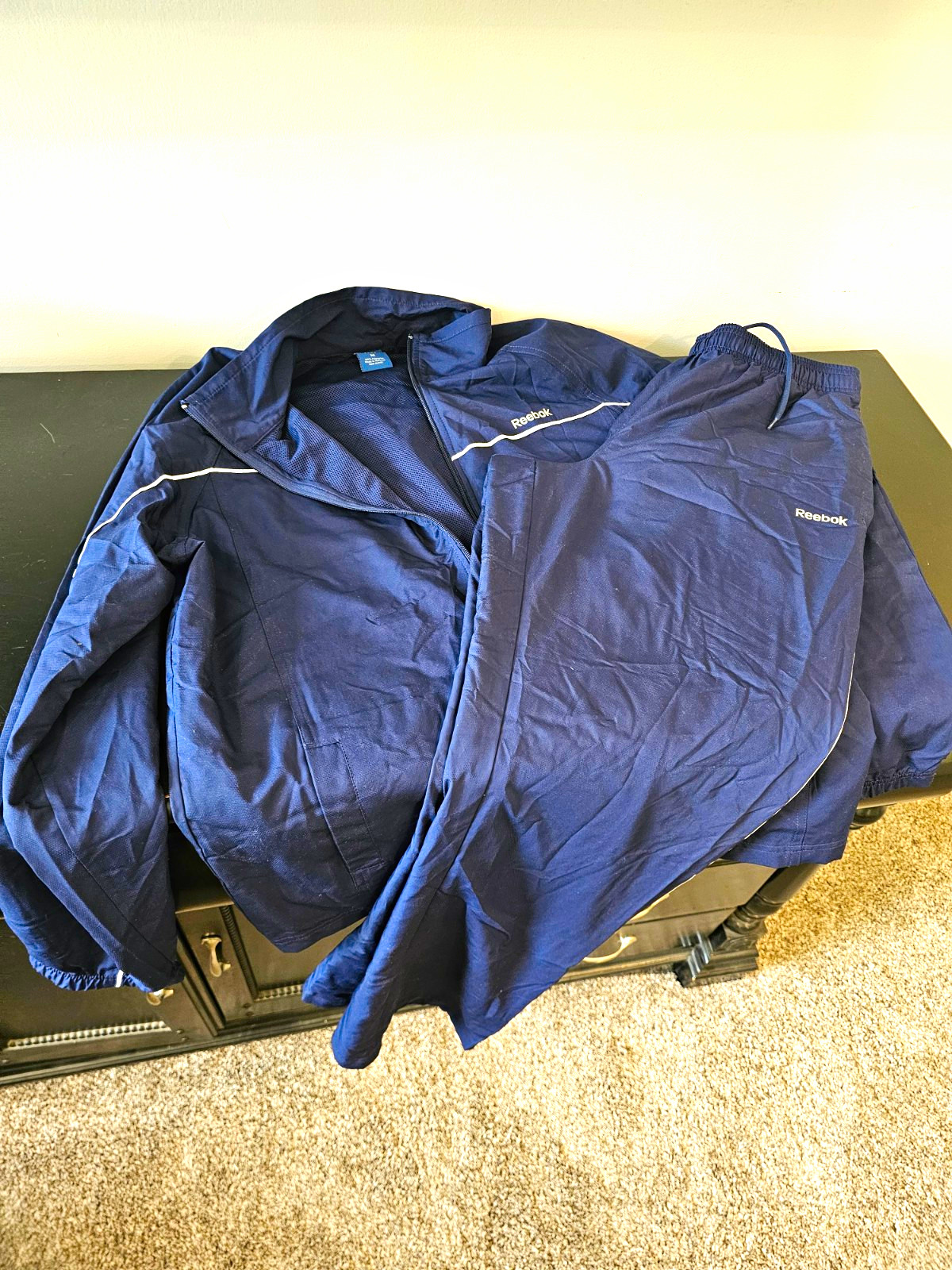 Vintage Reebok Tracksuit Mens M Navy White Jacket Pants 2 Piece Set Y2K