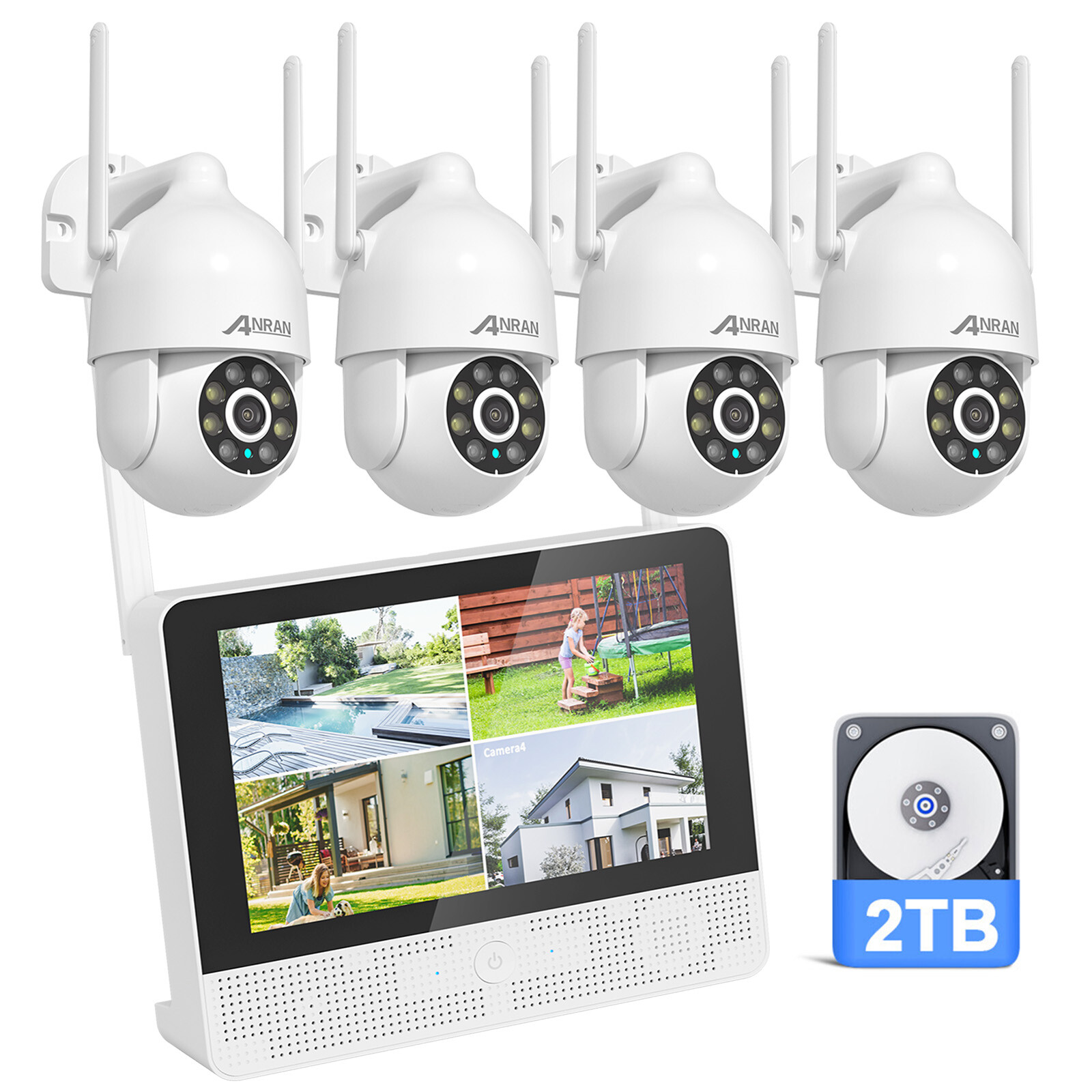 ANRAN 5MP 8CH 12\'\'Monitor Wireless Security Camera System Pan/Tilt 2TB HDD Home