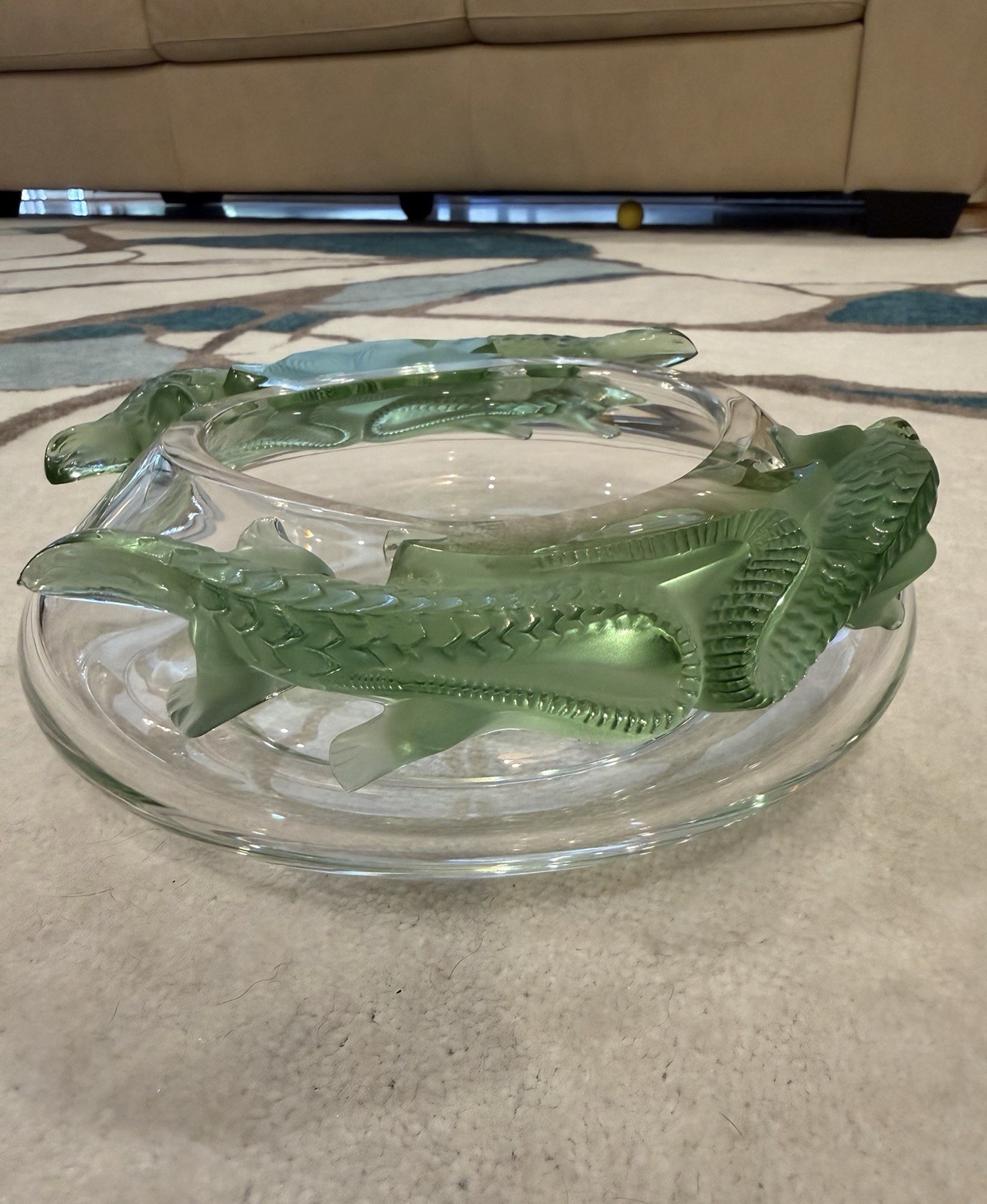 Lalique France Crystal Bamako Green Lizards Centerpiece Bowl Lizard Gecko