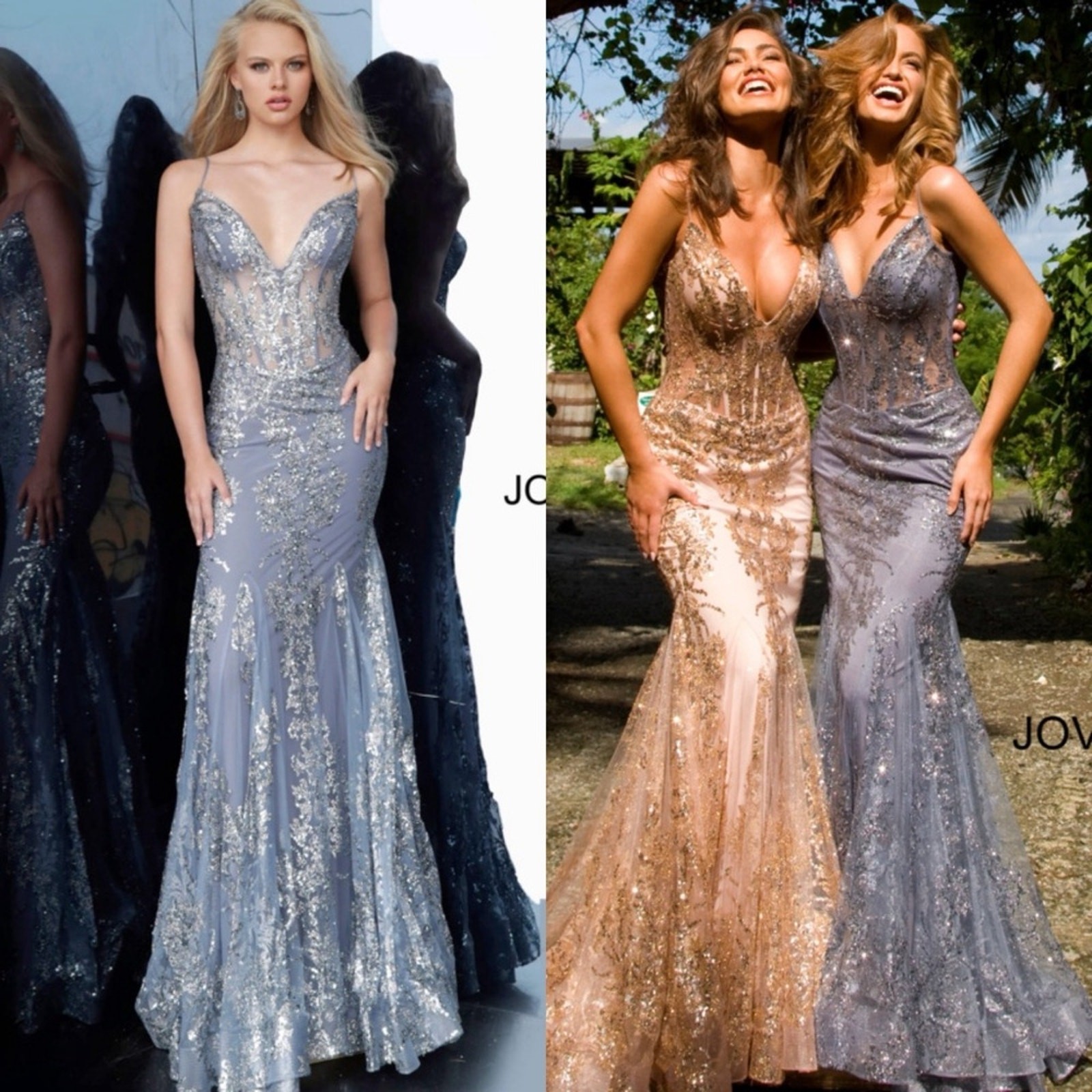 NWT Jovani 3675 Sequined Mermaid Corset Bodice Dress in Ink Size 10