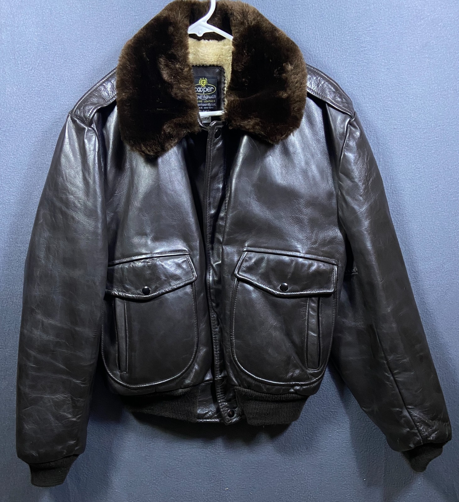 Vintage Cooper Sportswear Leather Flight Bomber Jacket USA Size 46 Fur Collar EU