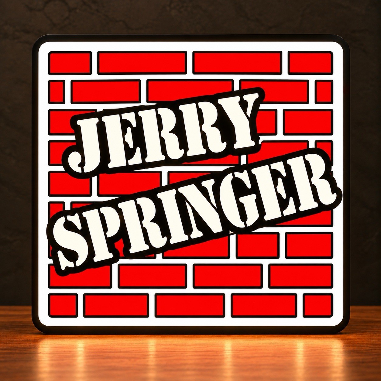 Jerry Springer Show Retro Brick 90s TV Logo 3D Printed LED Light Display