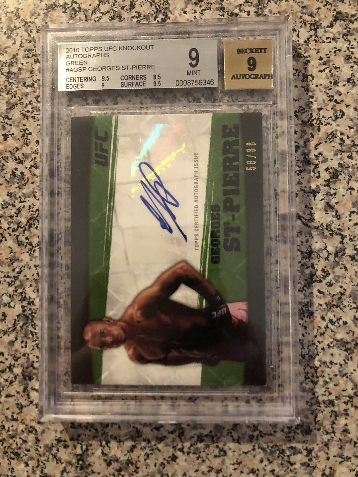 2010 topps ufc knockout autograph GREEN # AGSP Georges St-Pierre BGS 9 #ed / 88 2010 topps ufc knockout autograph GREEN # AGSP Georges St-Pierre BGS 9 #ed / 88