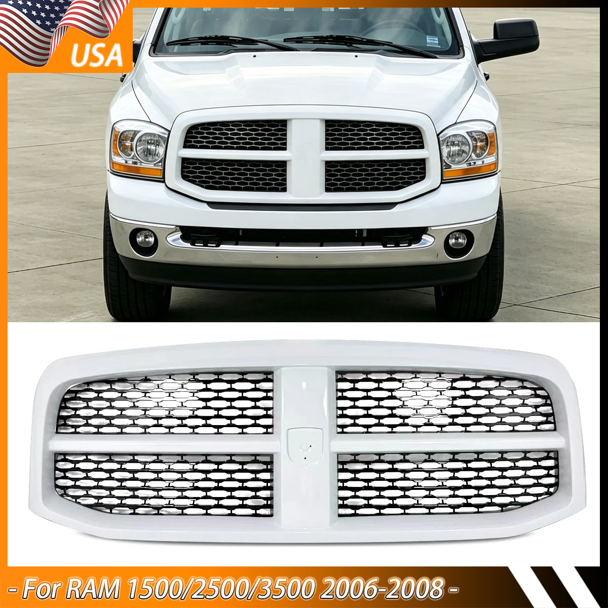 For 2006 2007 2008 Ram 1500 2500 3500 Bright White Front Bumper Grille Assembly For 2006 2007 2008 Ram 1500 2500 3500 Bright White Front Bumper Grille Assembly