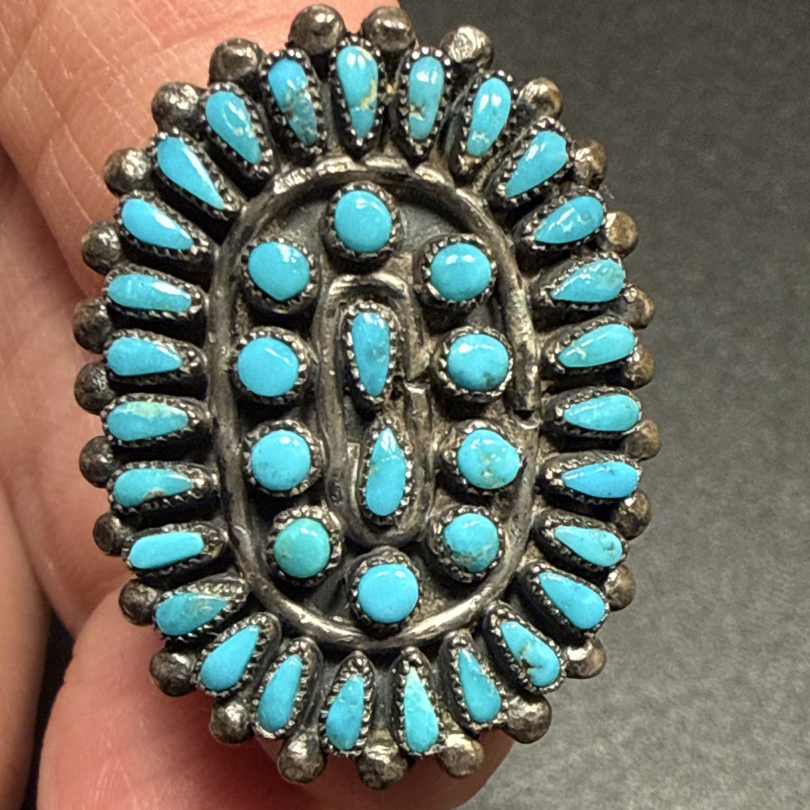 Vtg Zuni Turquoise Cluster Ring Sterling Silver Split Shank Native American Oval