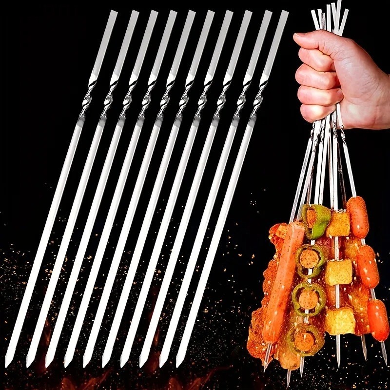 10PCS Flat Metal BBQ Skewers – 12\ 10PCS Flat Metal BBQ Skewers – 12\