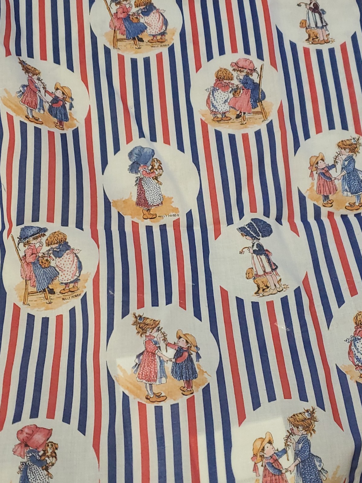 Vintage Holly Hobbie Fabric Manes Red White Blue Stripes American Greetings Vintage Holly Hobbie Fabric Manes Red White Blue Stripes American Greetings
