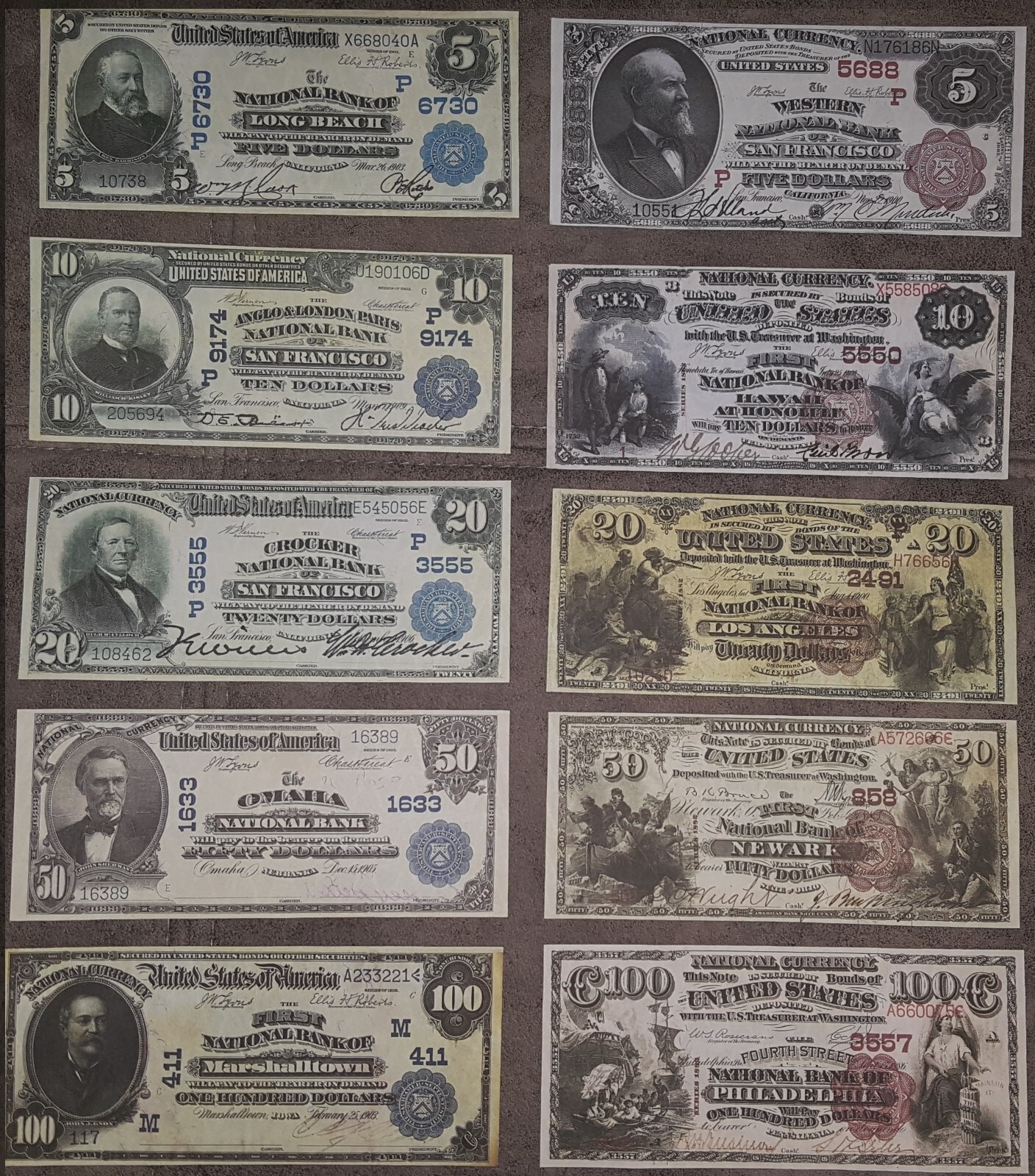 Reprint on paper with W/M United States 1882-1909 National Bank   