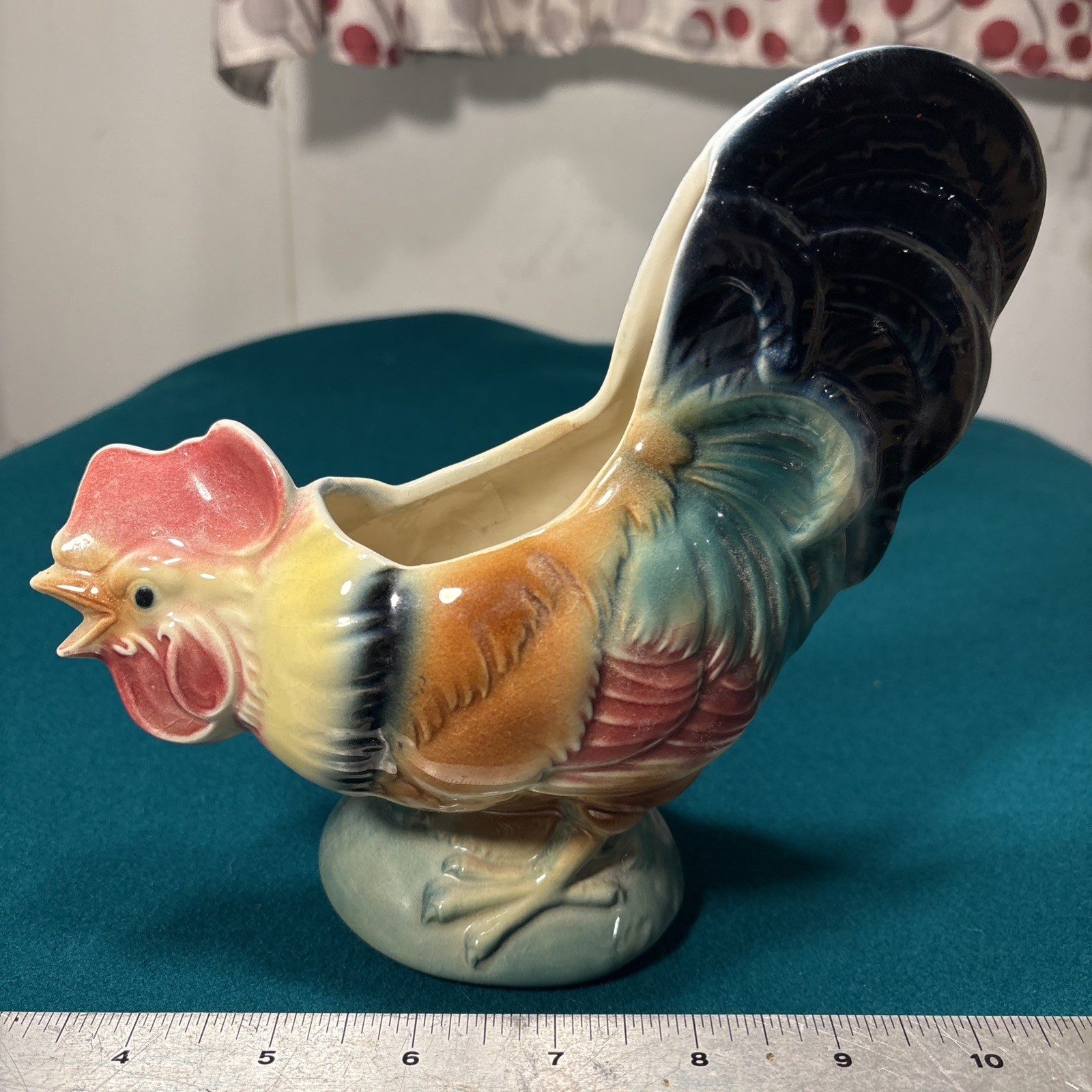 Vintage Ceramic Rooster Planter Hand Painted Mid Century Modern Decor Figurine