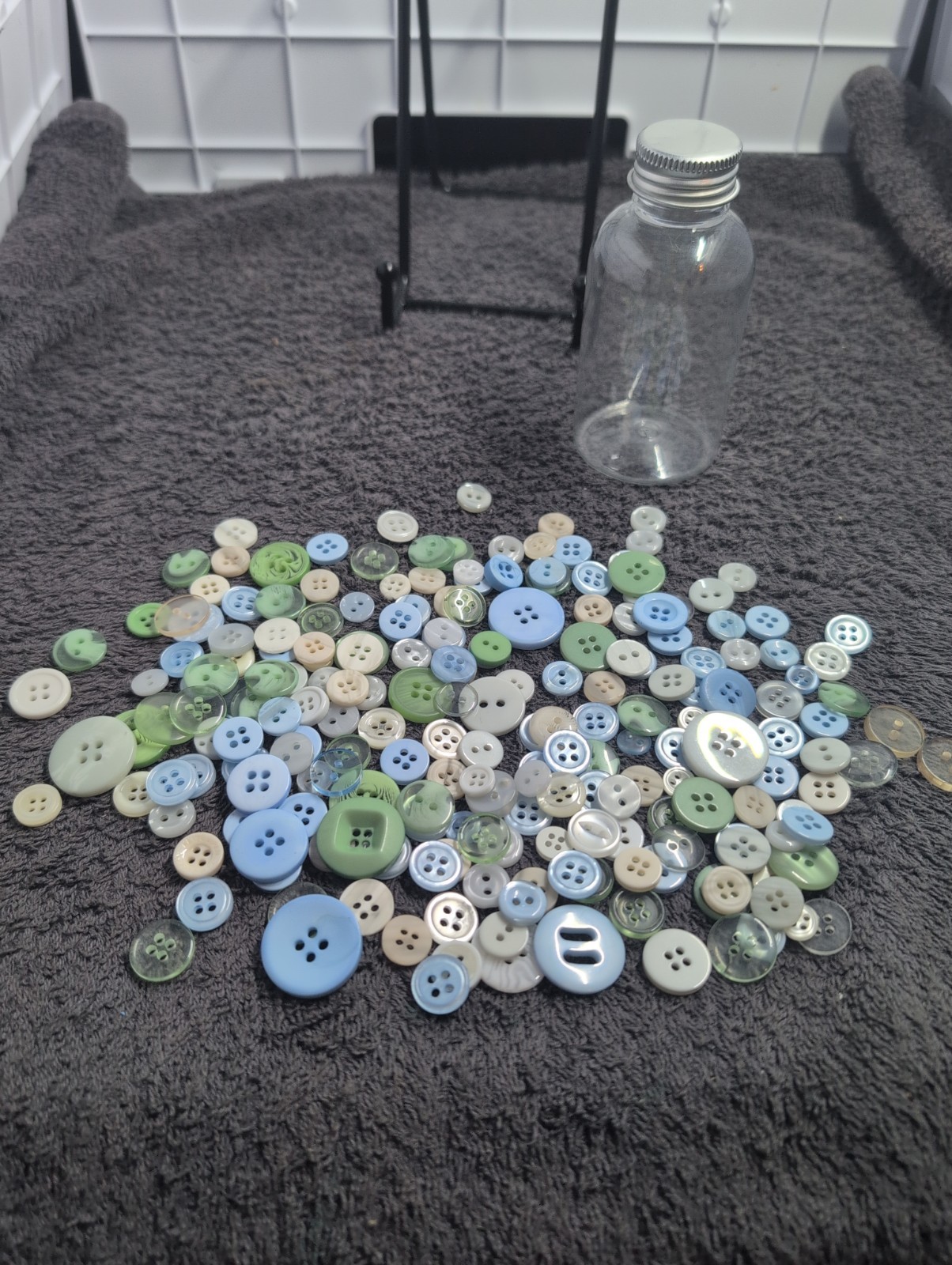 Lot Of (212)Various Size Buttons. Blues, Greens, Whites, Clears Buttons