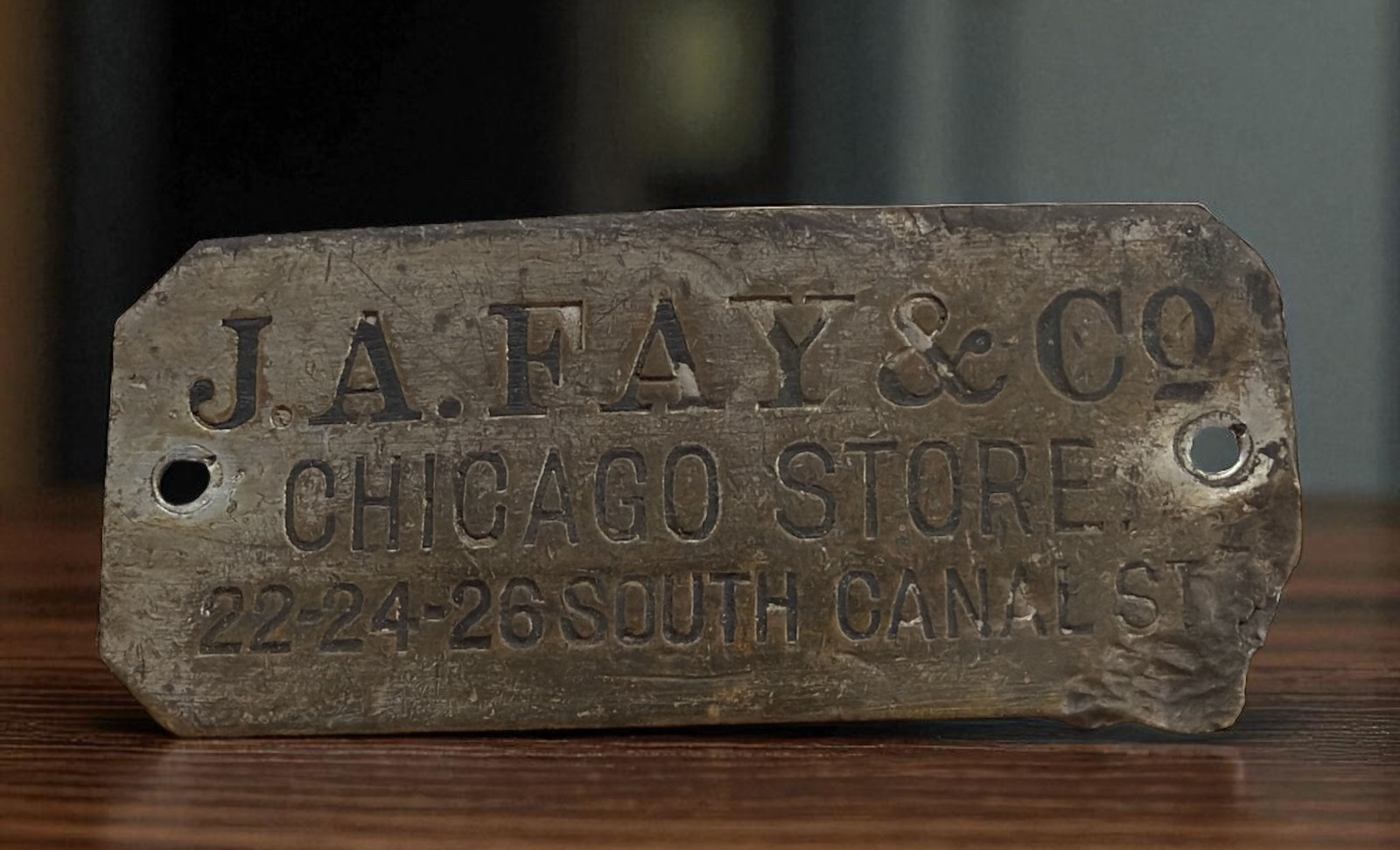 J.A. FAY & Co.  Metal Tag Advertising Chicago Store 22-24-26 South Canal St