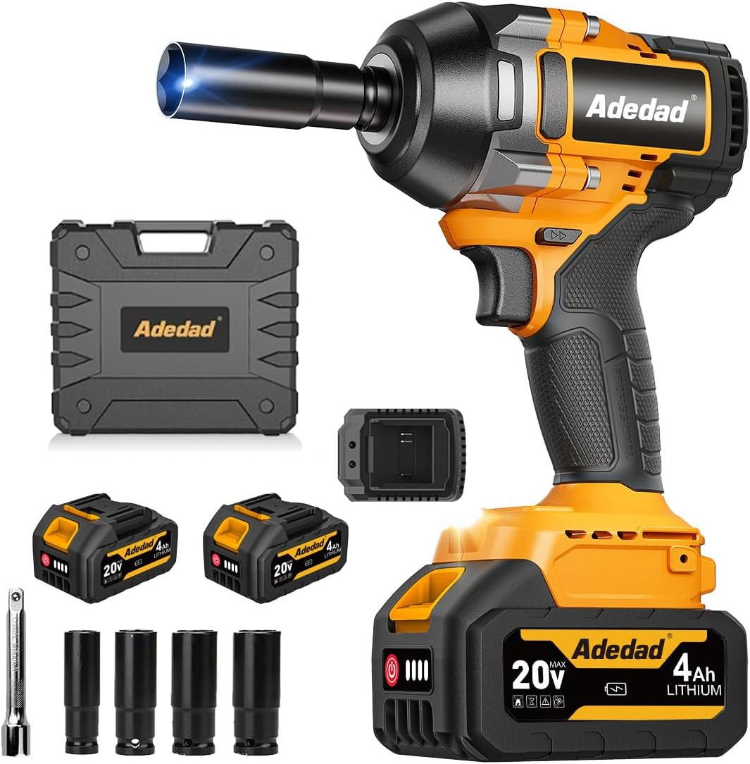 1000N.M Cordless Impact Wrench 1/2 Inch,20V 740Ft-Lbs High Torque Impact Gun wit
