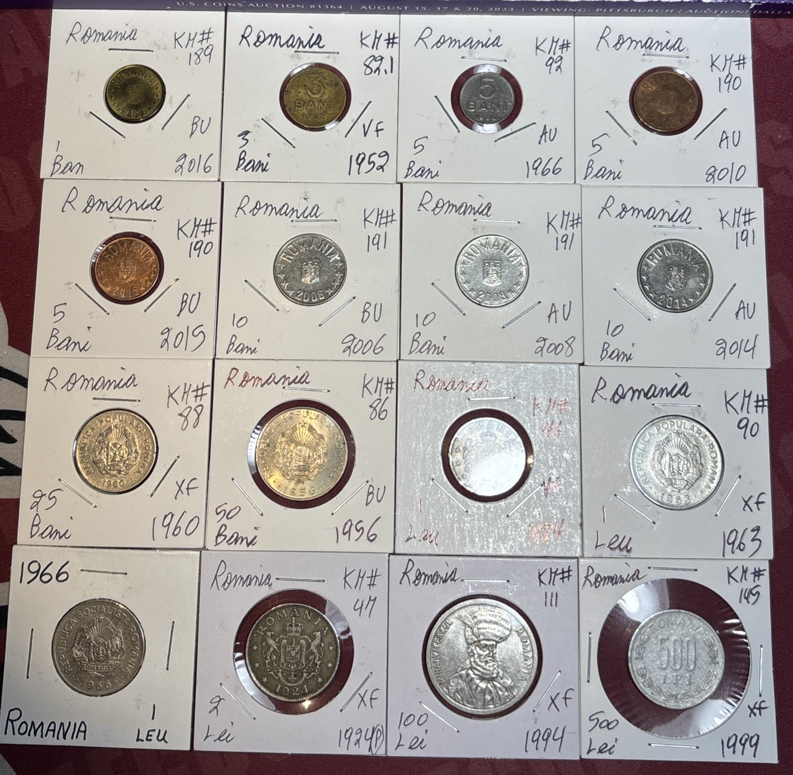1924 - 2016 Romania 1 Ban to 500 Lei  VF - BU Condition 16 Coin Lot