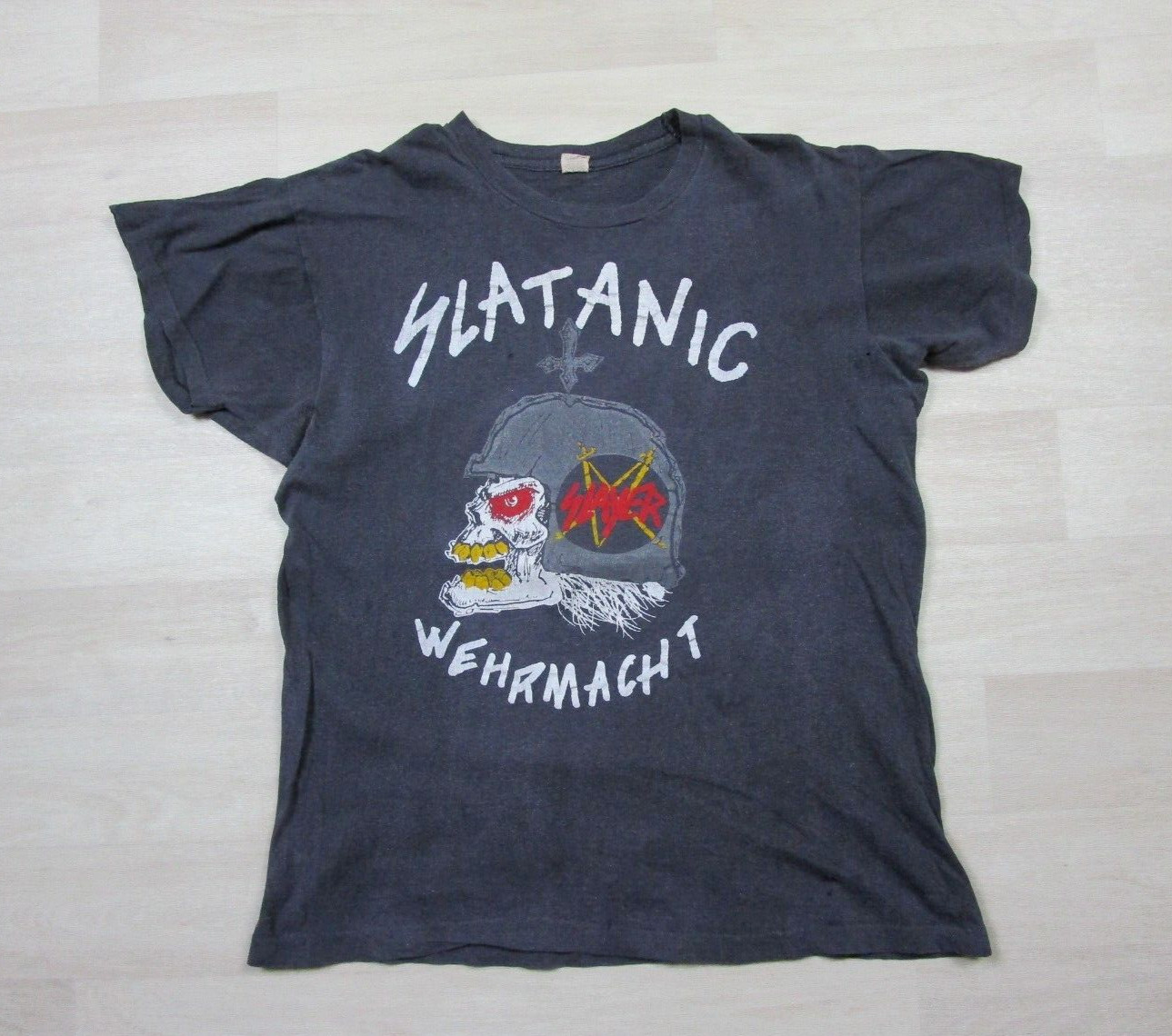 Vintage Slayer T Shirt (XL) 1985 World Tour Slaytanic Wehrmacht Skull Band 1980s