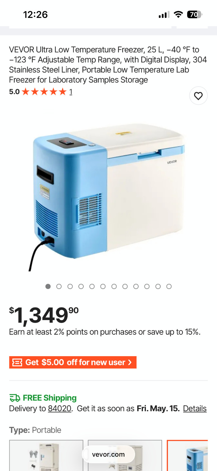 VEVOR Ultra Low Temperature Freezer, 25 L, −40 ℉ to −123 ℉ Adjustable Temp Range VEVOR Ultra Low Temperature Freezer, 25 L, −40 ℉ to −123 ℉ Adjustable Temp Range