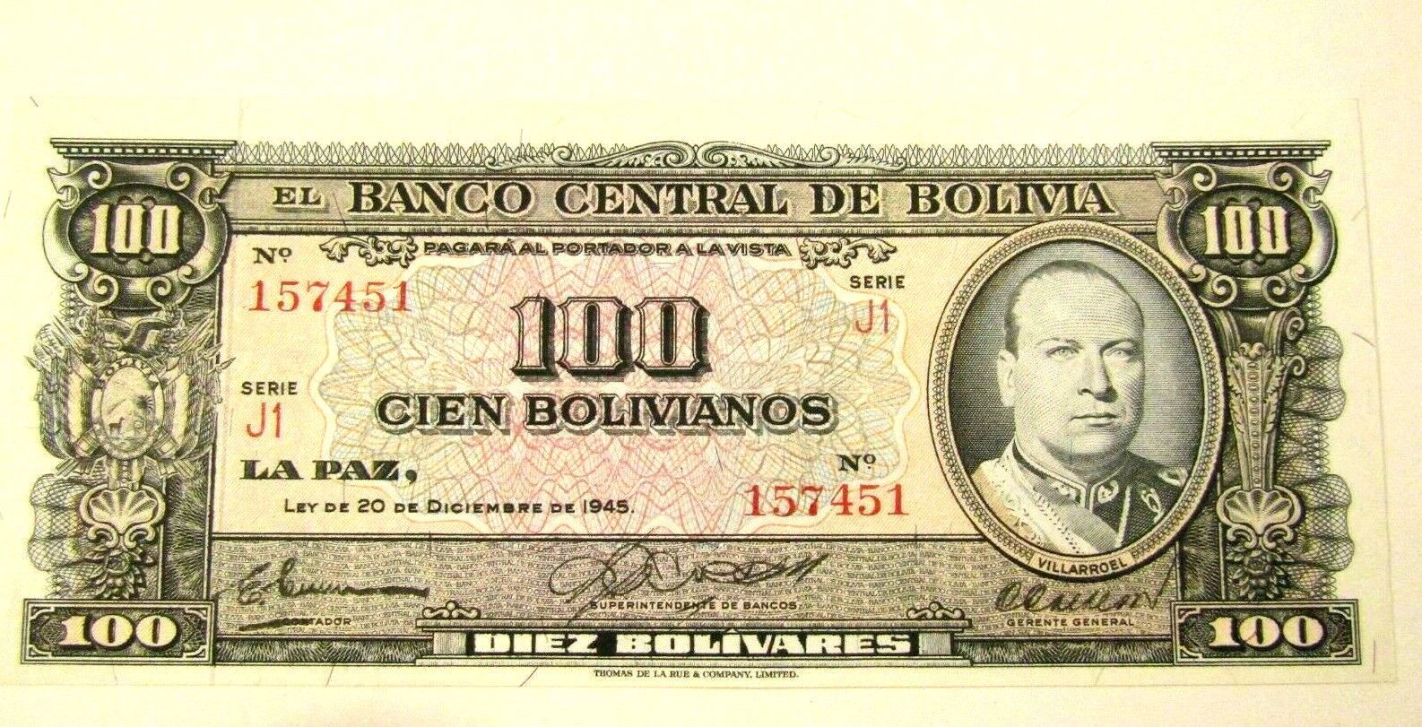 1945 Bolivia 100 Bolivianos unc Banknote/Paper Money