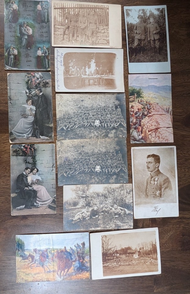 WWI Austria-Hungary Feldpost Lot of 13 Postcards 1915-1917 – K.u.K. Soldier Lett