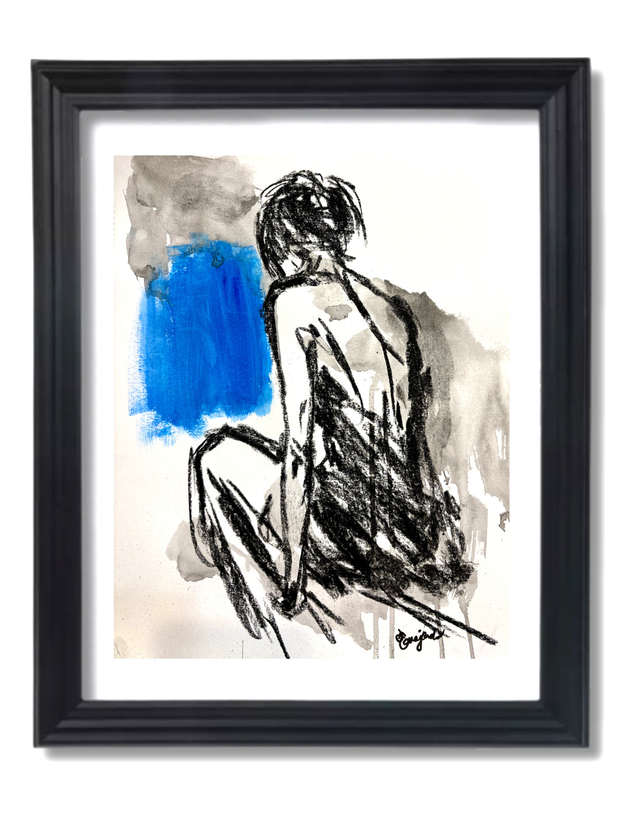 Guajardo Art Original 14x11 Expressionist Seated Figure Gestural Painting Signed