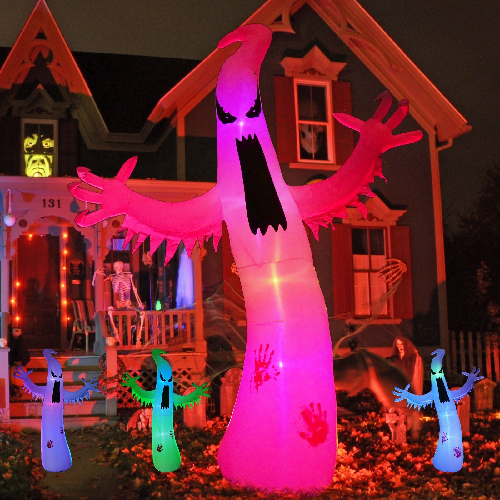 8FT Halloween Inflatable Ghost Outdoor Decoration with LED