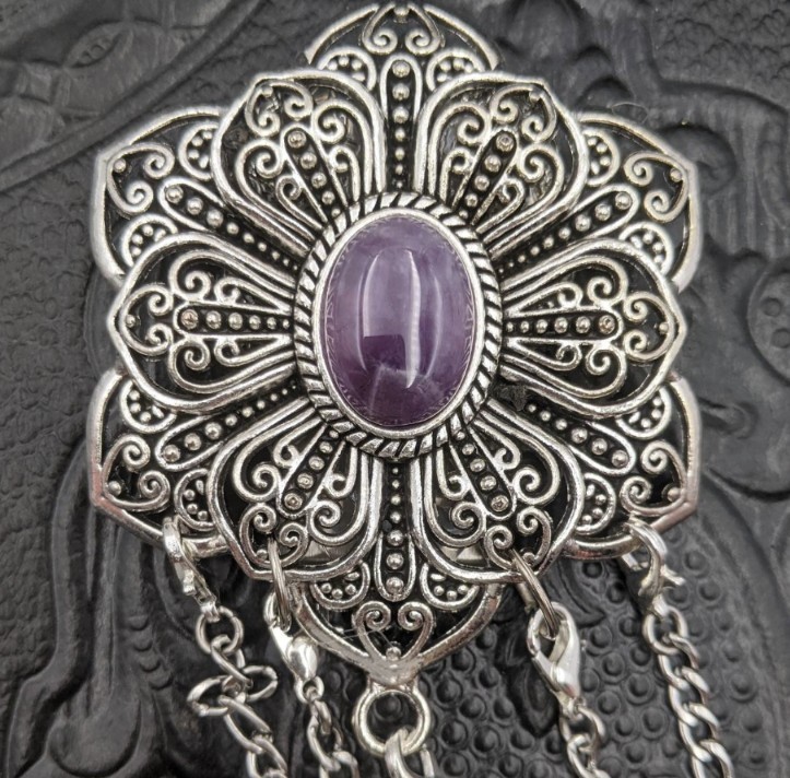 Victorian Filigree Silver Chatelaine with Waist Clip - 6 Stone Options Victorian Filigree Silver Chatelaine with Waist Clip - 6 Stone Options
