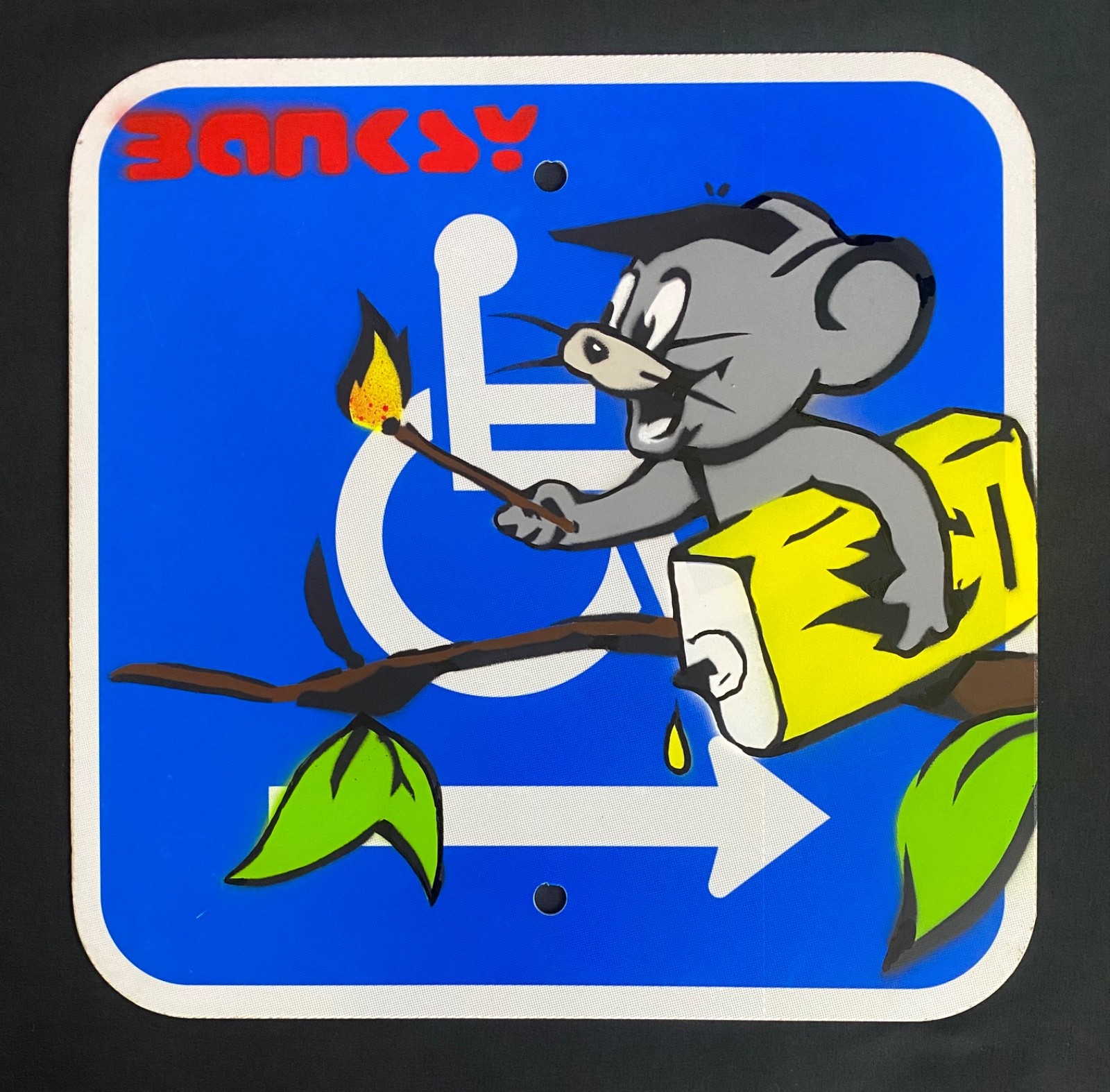Very Vintage Rare Banksy Original spray stencil  Street Sign Painting 2016