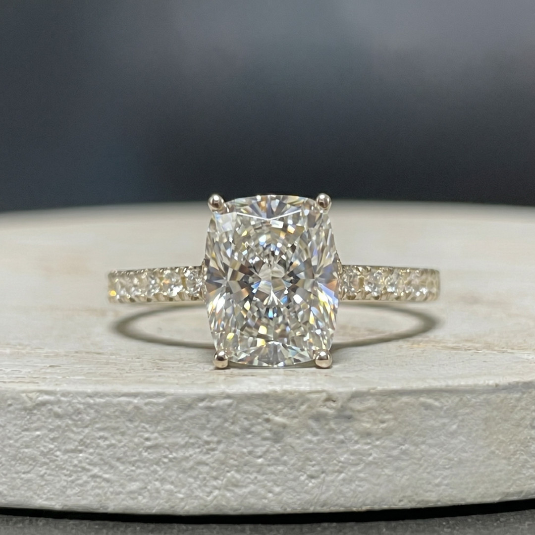 2.44ct IGI Certified Lab Grown Diamond Engagement Ring Cushion 14k Yellow Gold