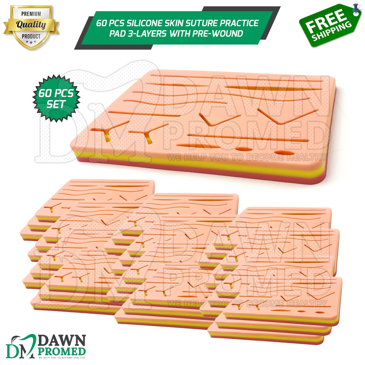 60 Pcs Medical Skin Suture Practice Silicone Pad Wound Simulated Training Kits
