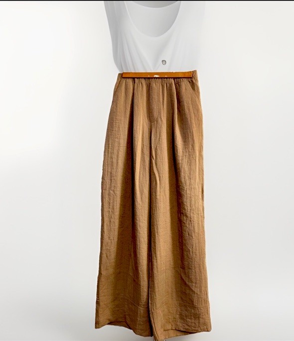 Zara Women\'s Taupe Wide Leg Crinkle Texture Style Trousers Sz XXL Elastic Waist