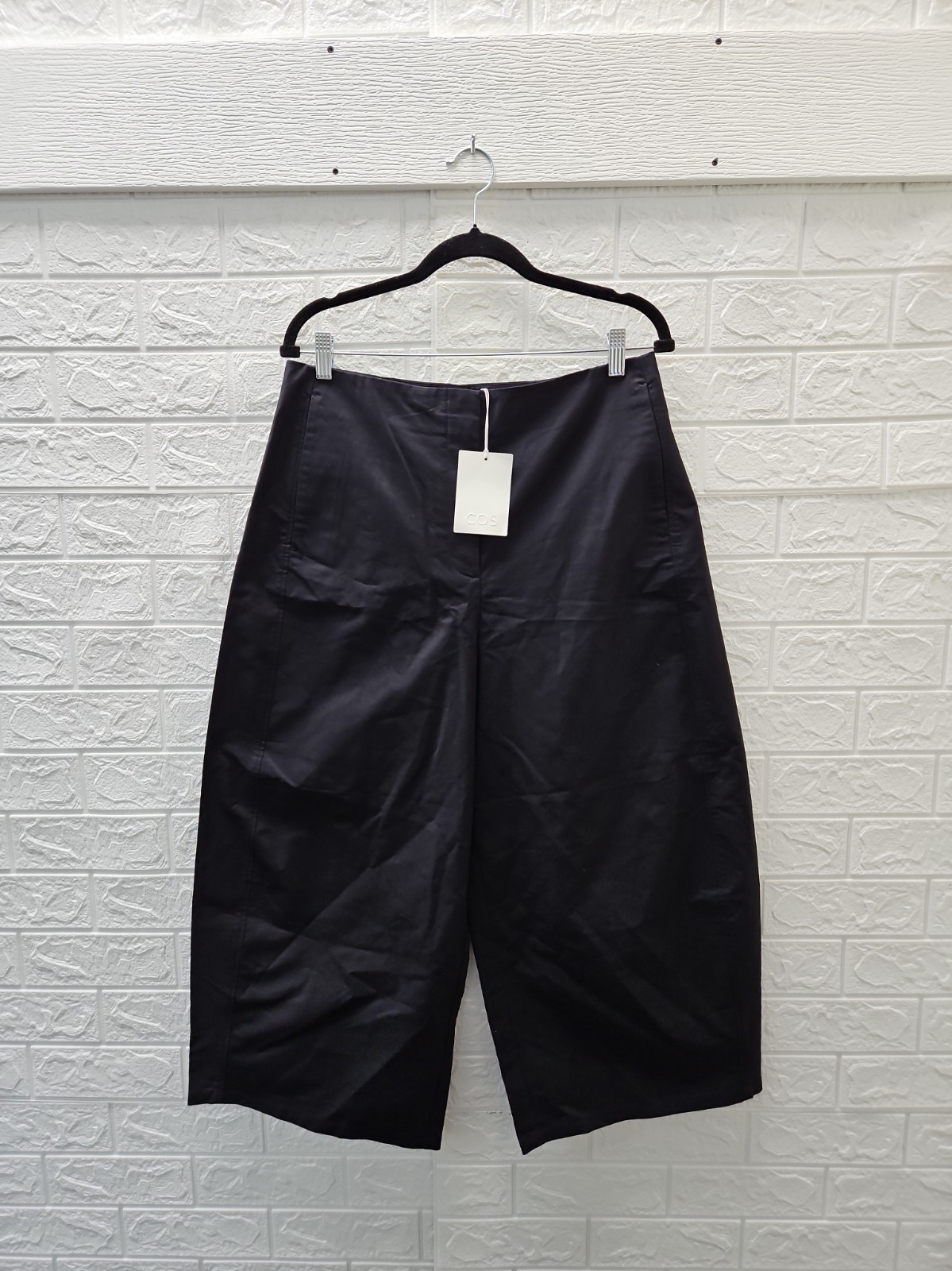 New COS Women\'s Cropped Barrel Leg Cotton Pants Navy Sz 10