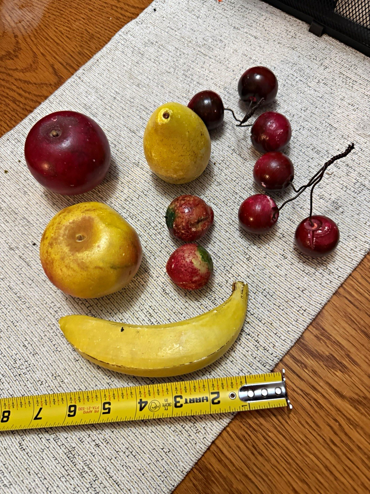Lot of 8 alabaster Fruit 8in Banana Apples Pear Cherries strawberries