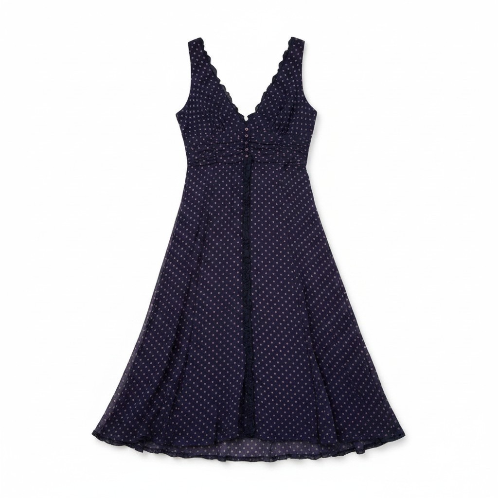 Jonathan Martin Navy Blue Red Polka Dot Retro V-Neck Midi Dress 10 RN50640