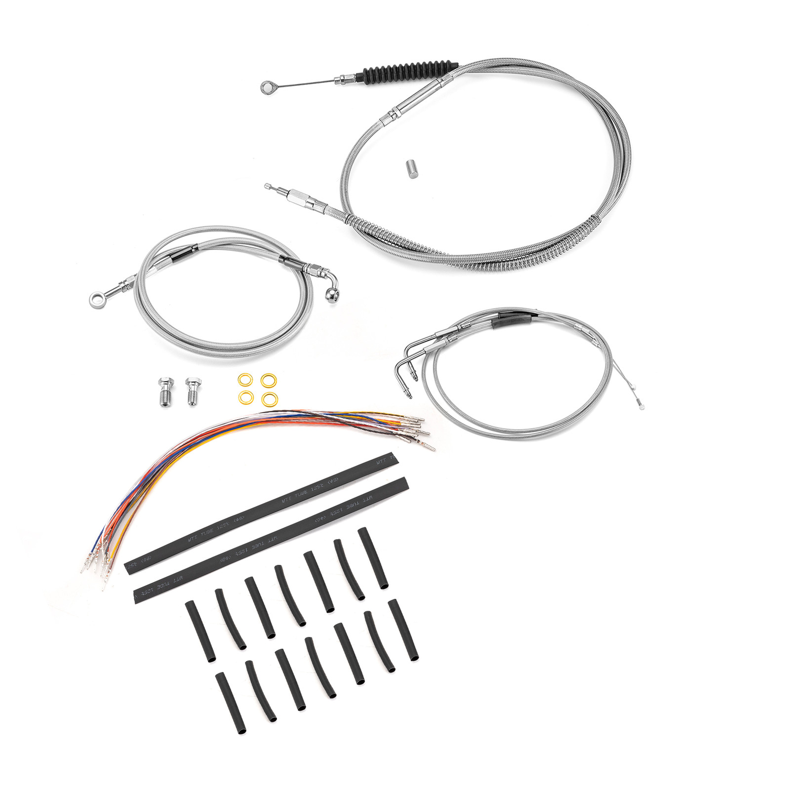 Chrome Clutch Brake Throttle CAN-Bus Cable Kit fit Harley Softail w/Non-ABS