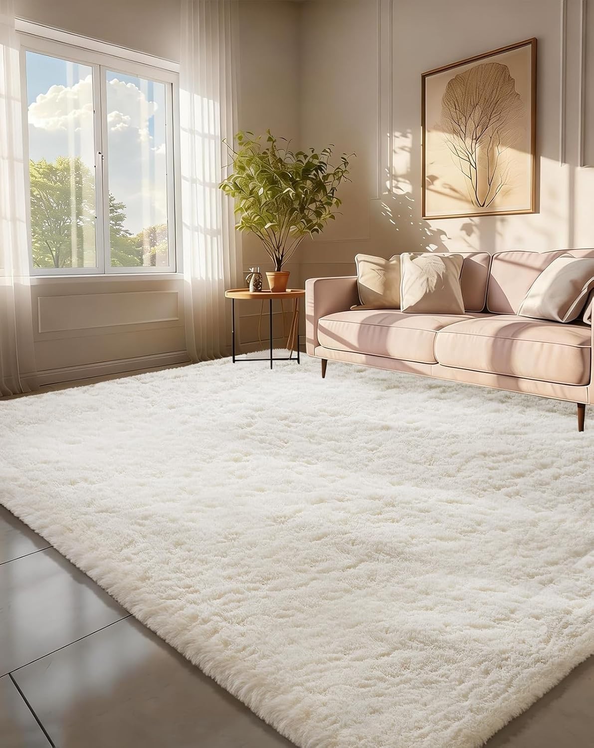Luxurious 6x9 Ivory Area Rug - Non-Slip High Pile Shag for Cozy Living Spaces