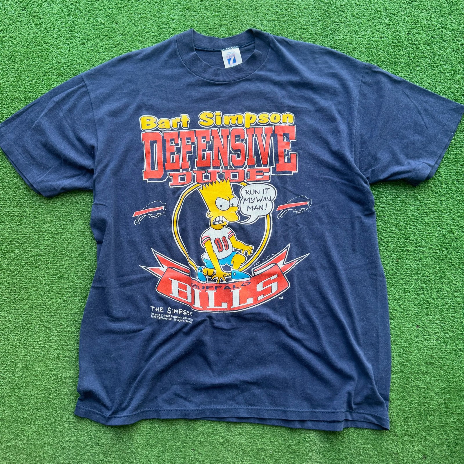 Buffalo Bills Bart Simpson 90s Navy Short Sleeve T shirt Cartoon NFL HN8374