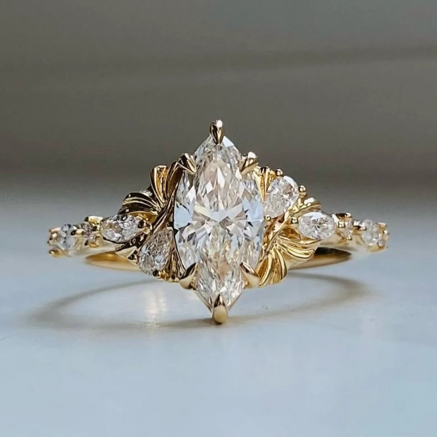IGI 3.00 Ct Marquise Cut E/VS1 Lab Grown Diamond Engagement Ring 14K Yellow Gold