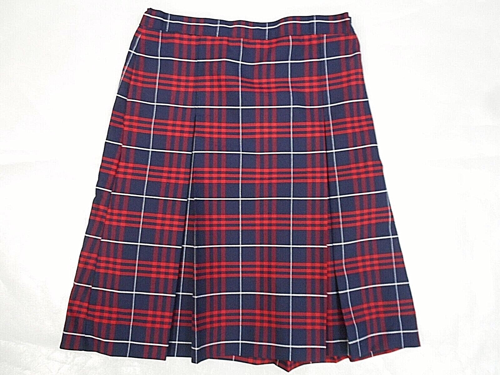 Girls R/K Navy Blue & Red Plaid Kick Pleat Uniform Skirt Size 14 Girls R/K Navy Blue & Red Plaid Kick Pleat Uniform Skirt Size 14