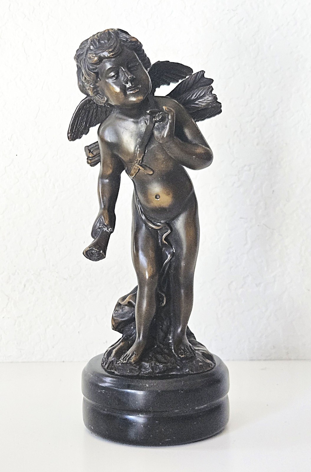 Antique Auguste Moreau Bronze Cupid Cherub Sculpture Signed Marble Base French