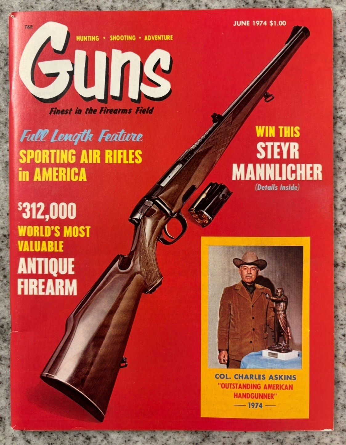VTG GUNS Magazine June 1974 - $312K Antique Firearm - Askins Award-Rifles - NF