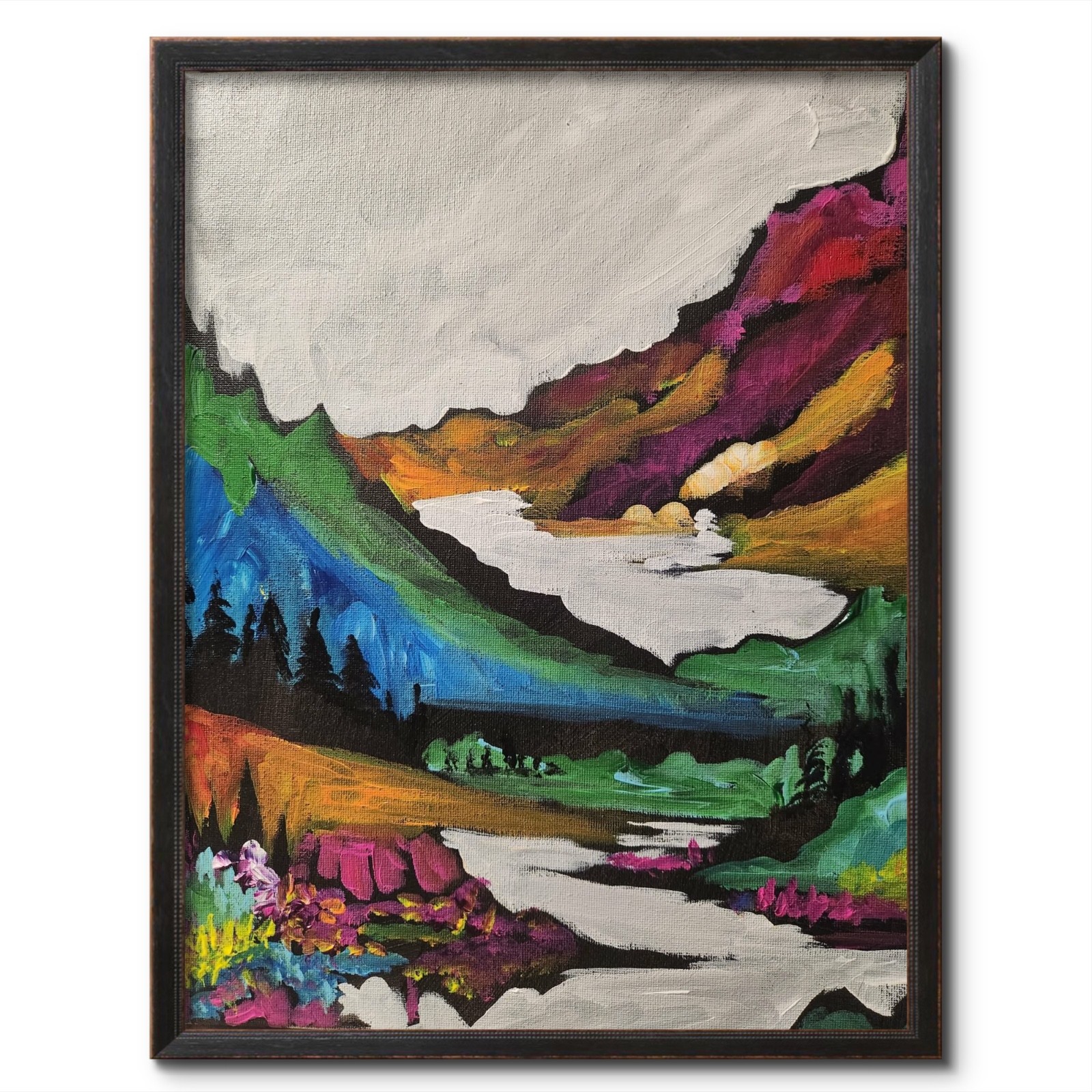 Pamela Bible Original 14x11 Expressionist Colorful Mountain Landscape Painting Pamela Bible Original 14x11 Expressionist Colorful Mountain Landscape Painting
