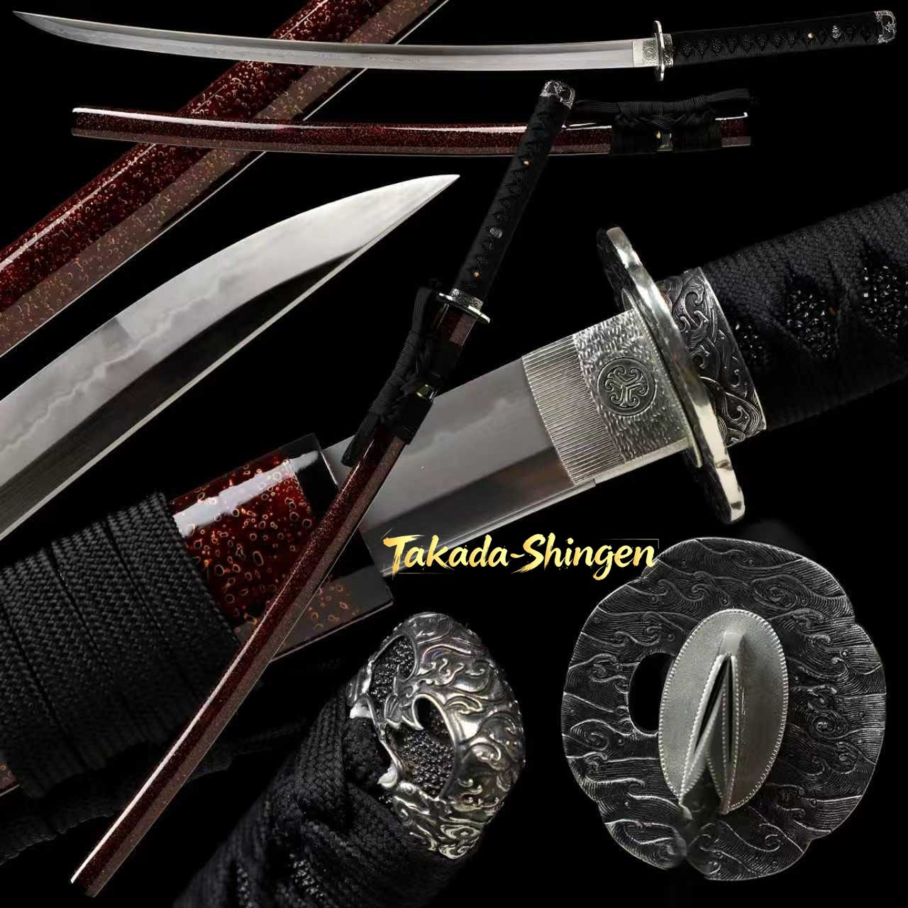 Japanese Katana Clay Tempered Choji Hamon Sword higo Silver wave kashirae Japanese Katana Clay Tempered Choji Hamon Sword higo Silver wave kashirae
