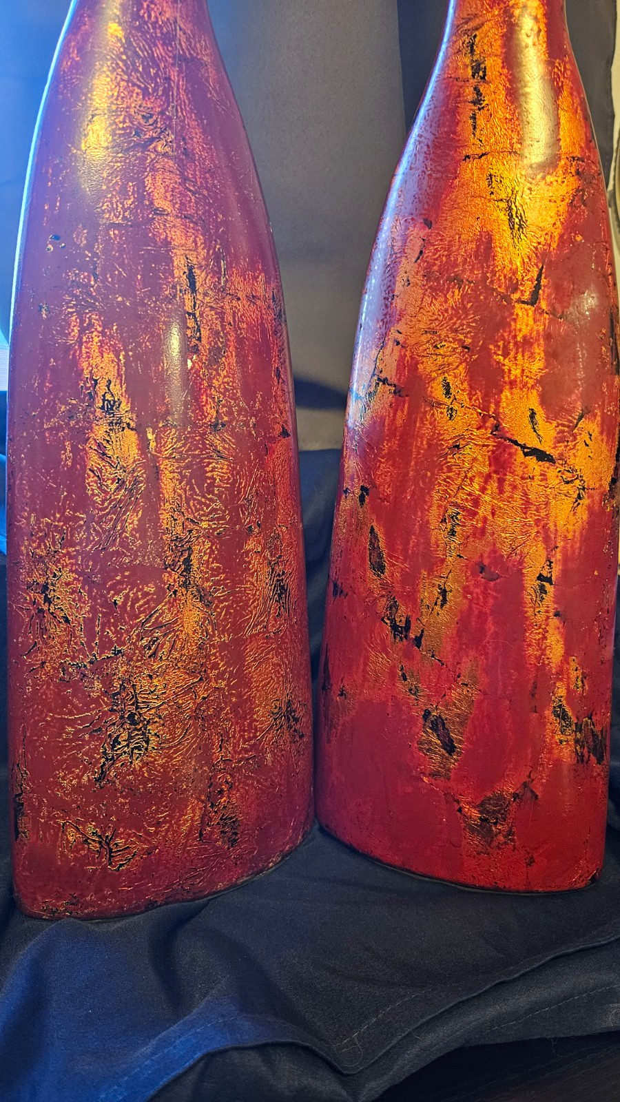 intage Pier 1 Imports Flaming Red Orange Foil Ceramic Vase Pair - AS IS / READ intage Pier 1 Imports Flaming Red Orange Foil Ceramic Vase Pair - AS IS / READ