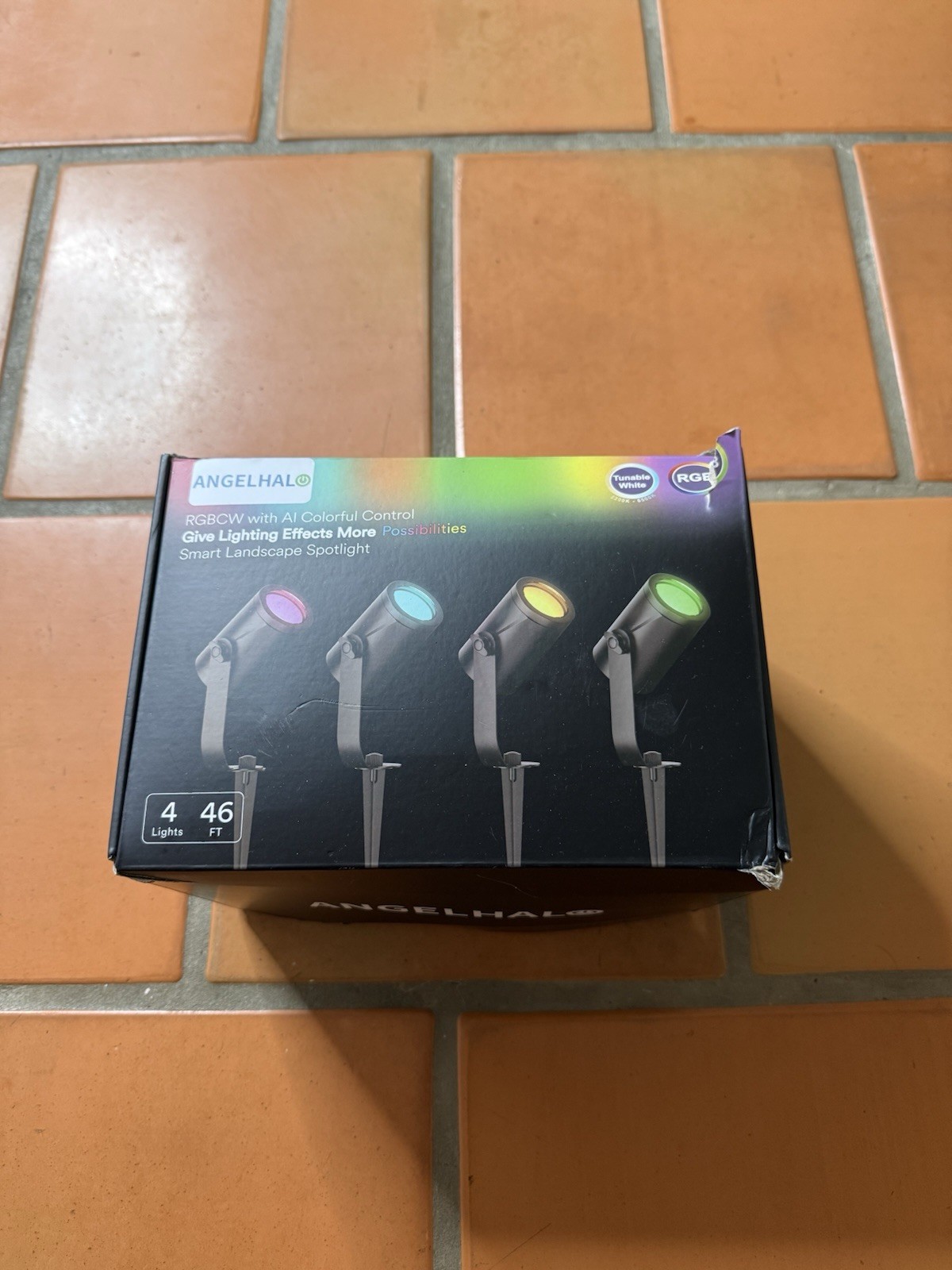 ANGELHALO AI CONTROL Permanent Outdoor Smart Lights 48 Ft 4 Lights ~ RGBCW, NEW