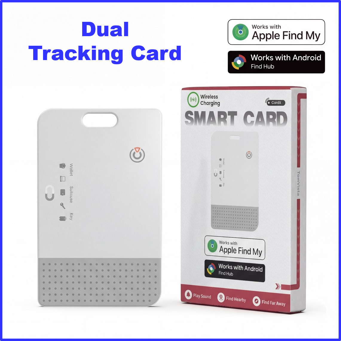 Slim Rechargeable Wallet Tracker Card Works with both iPhone & Google Find My