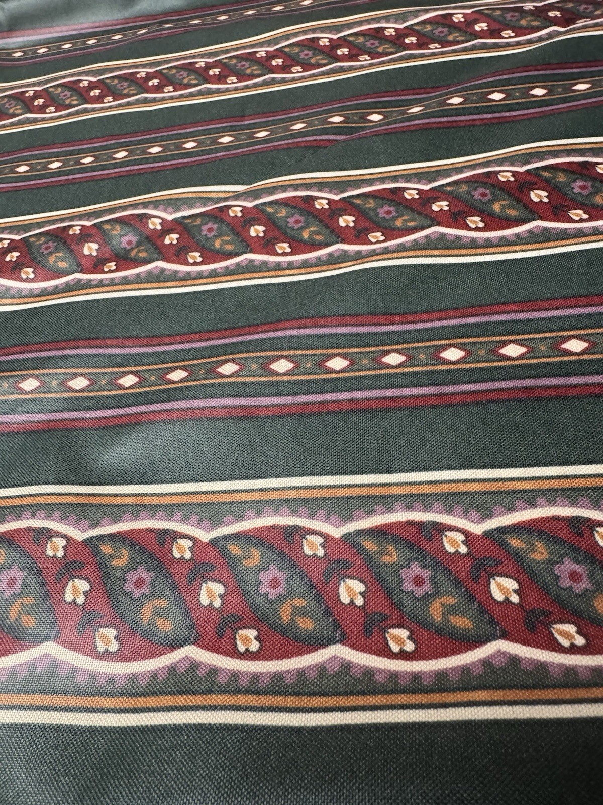 Vtg 90s Stanley King Floral Stripe Upholstery Fabric Chintz Green Burgundy 6 YDS