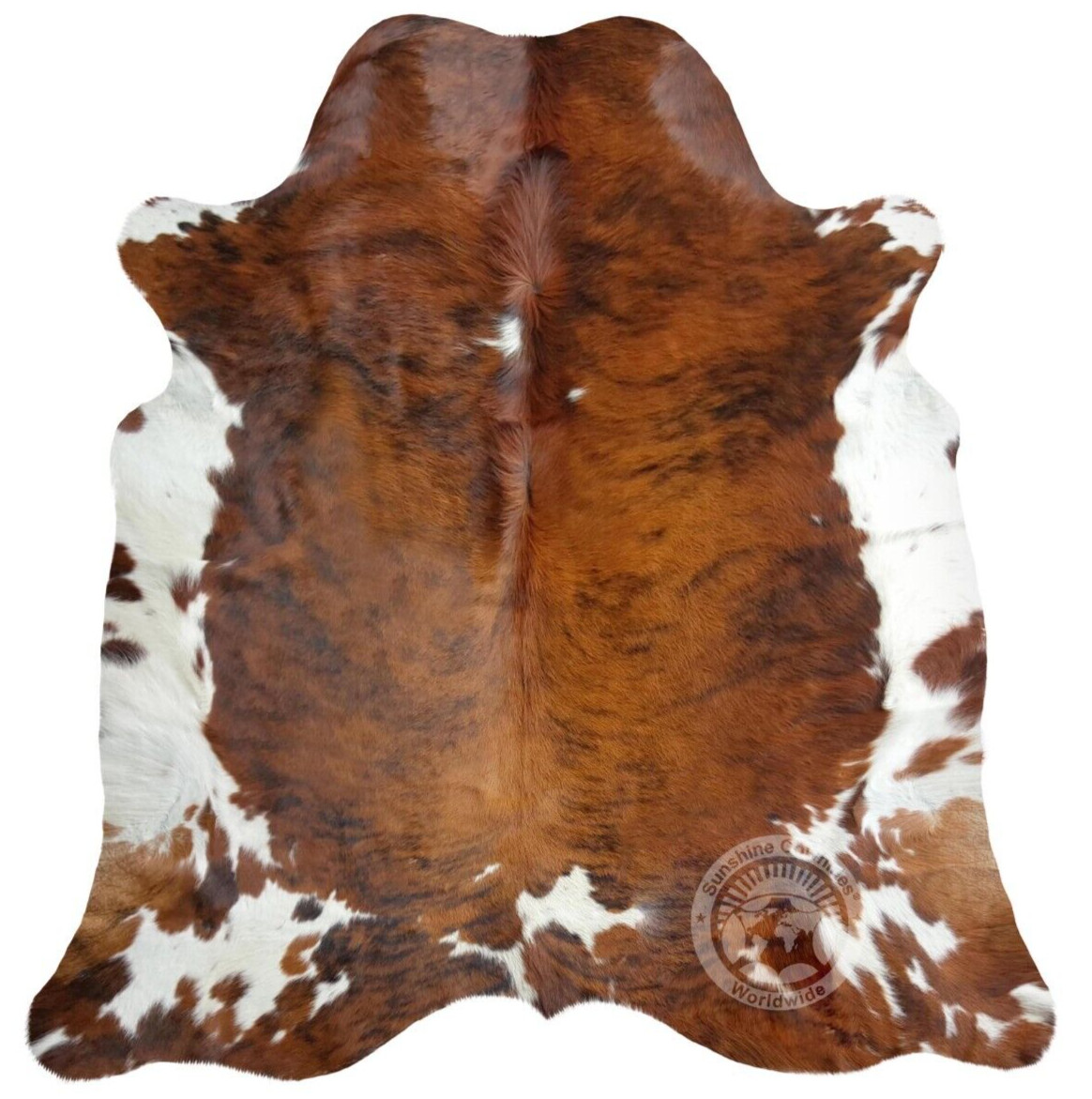 Real Cowhide Rug Brindle White Belly  - Size 6x6-7’