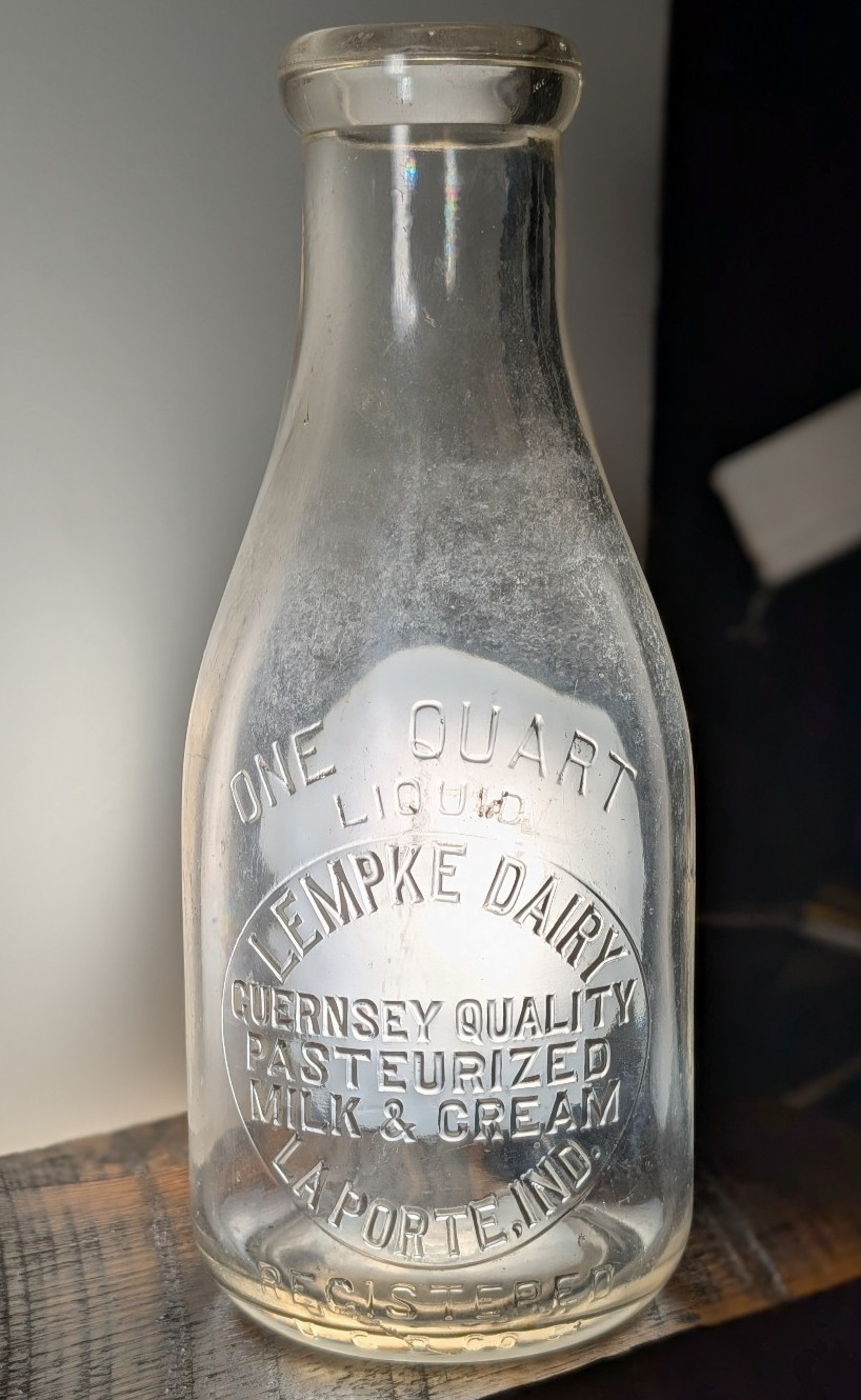 RARE Quart Milk Lempke Dairy LaPorte La Porte IN IND INDIANA Bottle Cream 1936 RARE Quart Milk Lempke Dairy LaPorte La Porte IN IND INDIANA Bottle Cream 1936